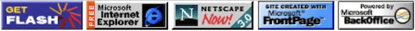 Retro advertisement: Get Flash! FREE Microsoft Internet Explorer! Netscape Now! (3.0) Site created with Microsoft® FrontPage™. Powered by Microsoft BackOffice.
