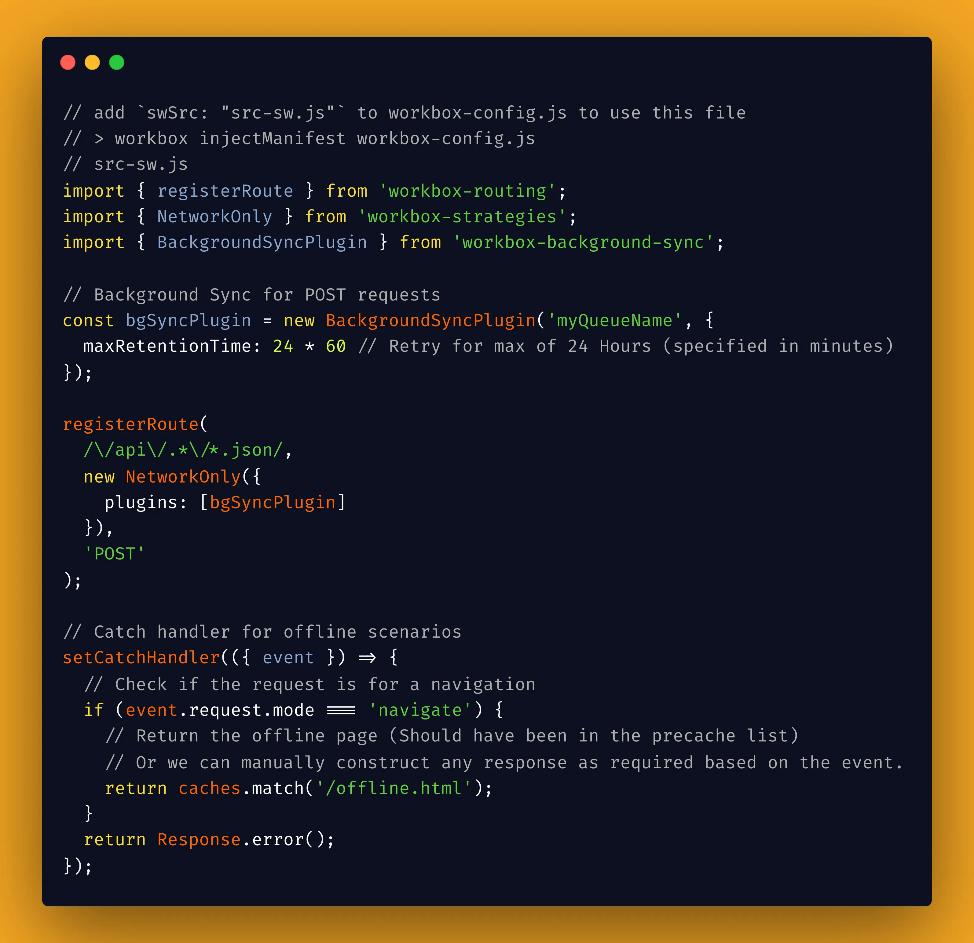 Workbox offline configuration